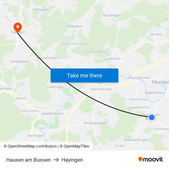 Hausen am Bussen to Hayingen map