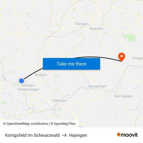 Königsfeld Im Schwarzwald to Hayingen map
