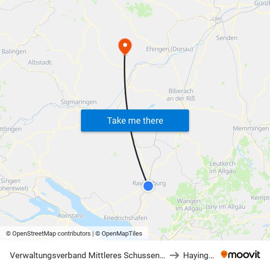 Verwaltungsverband Mittleres Schussental to Hayingen map