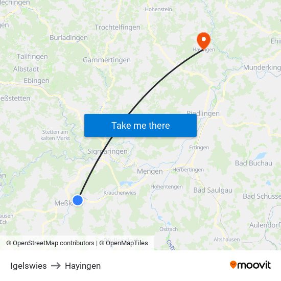 Igelswies to Hayingen map