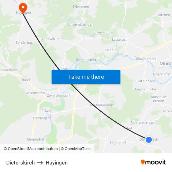 Dieterskirch to Hayingen map