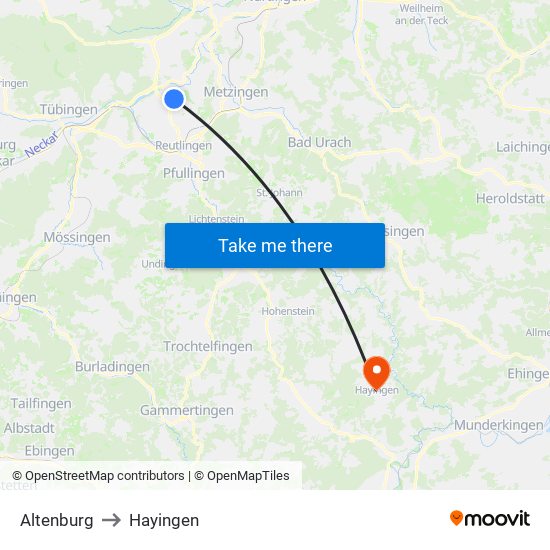 Altenburg to Hayingen map