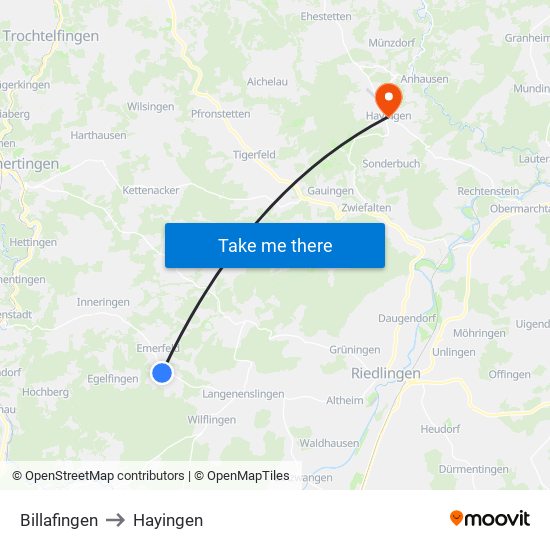 Billafingen to Hayingen map