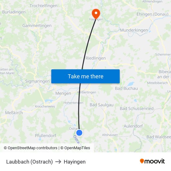Laubbach (Ostrach) to Hayingen map