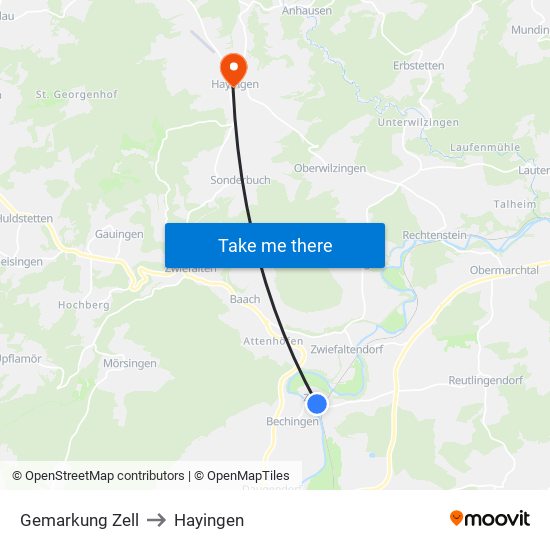 Gemarkung Zell to Hayingen map