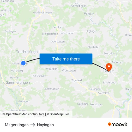 Mägerkingen to Hayingen map