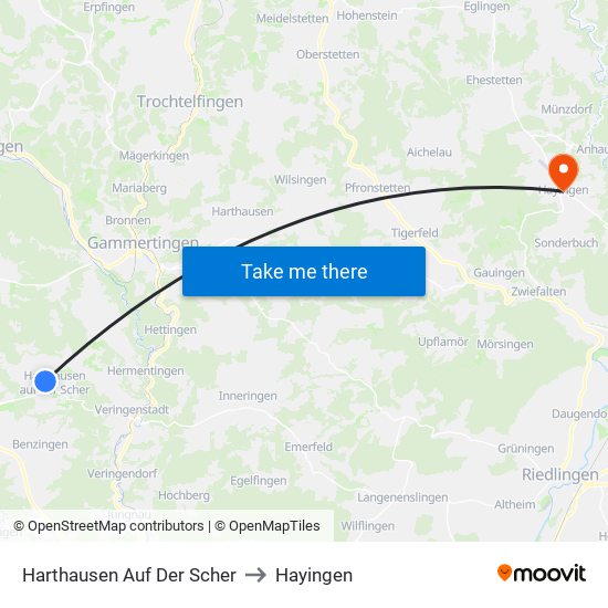 Harthausen Auf Der Scher to Hayingen map