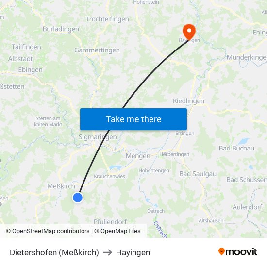 Dietershofen (Meßkirch) to Hayingen map