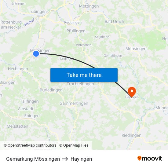Gemarkung Mössingen to Hayingen map