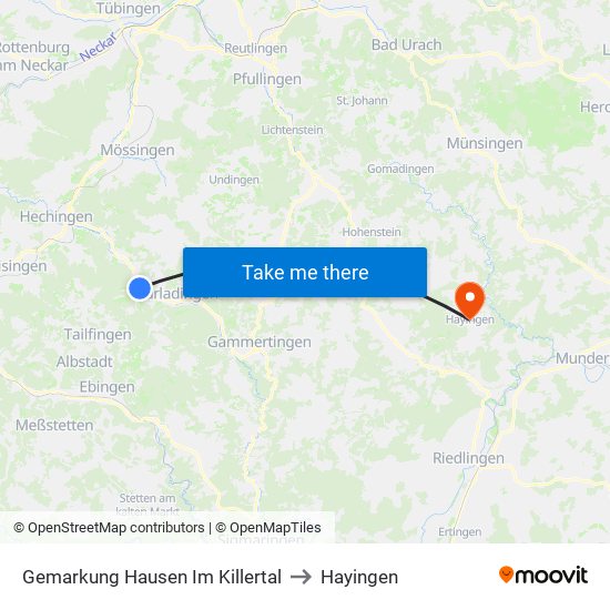 Gemarkung Hausen Im Killertal to Hayingen map