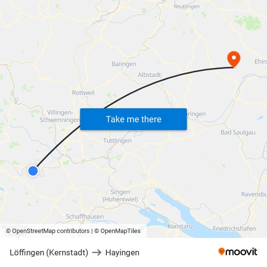 Löffingen (Kernstadt) to Hayingen map