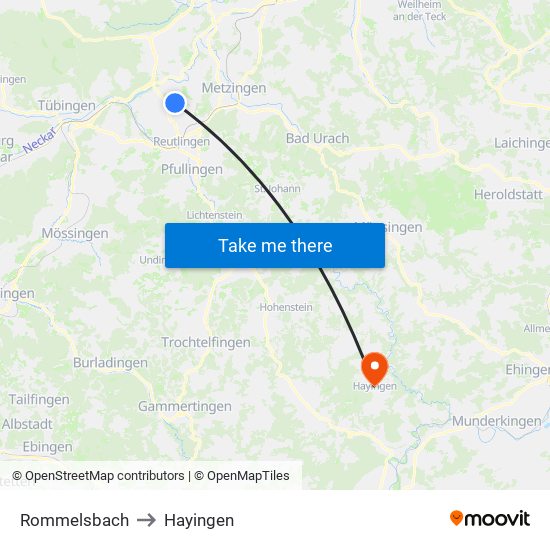 Rommelsbach to Hayingen map