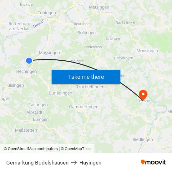 Gemarkung Bodelshausen to Hayingen map