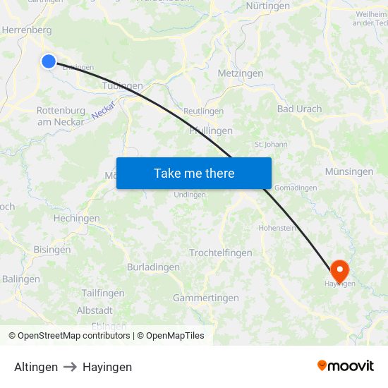 Altingen to Hayingen map