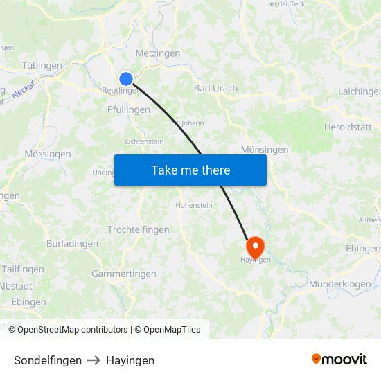 Sondelfingen to Hayingen map