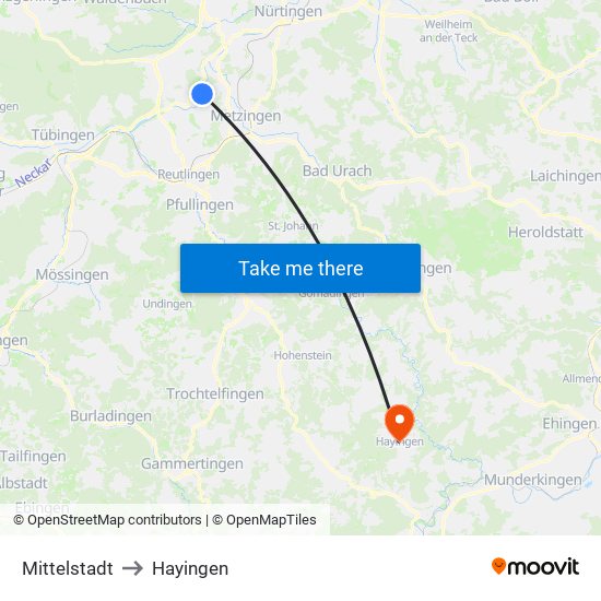 Mittelstadt to Hayingen map