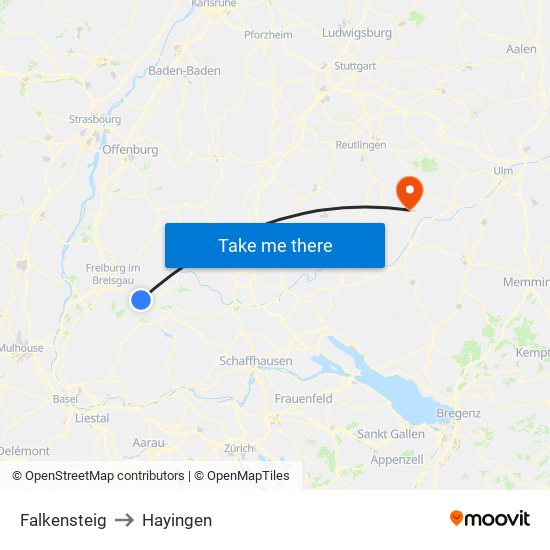 Falkensteig to Hayingen map