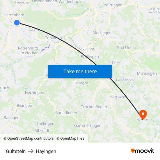Gültstein to Hayingen map