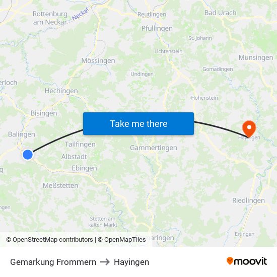 Gemarkung Frommern to Hayingen map