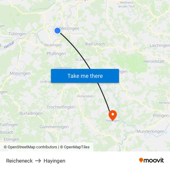 Reicheneck to Hayingen map