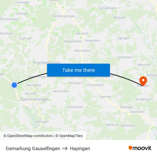 Gemarkung Gauselfingen to Hayingen map