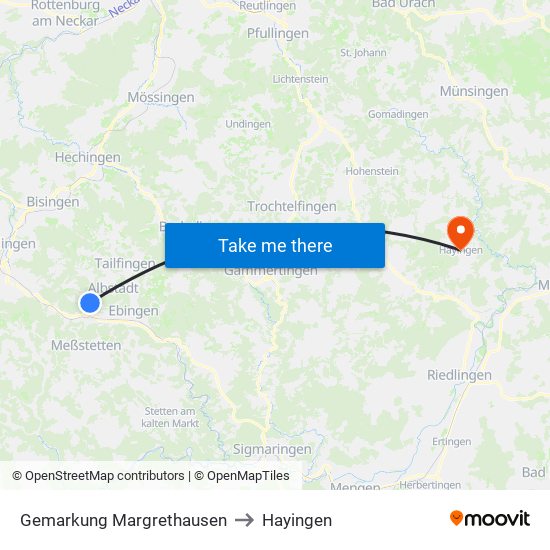 Gemarkung Margrethausen to Hayingen map