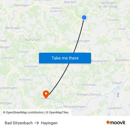 Bad Ditzenbach to Hayingen map