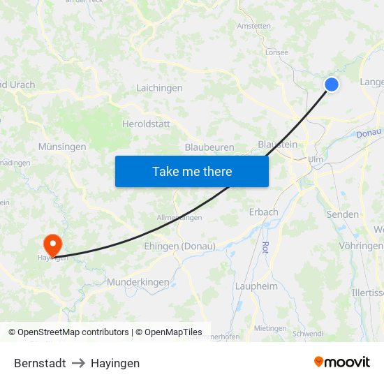 Bernstadt to Hayingen map