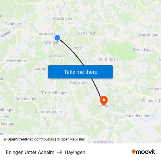 Eningen Unter Achalm to Hayingen map