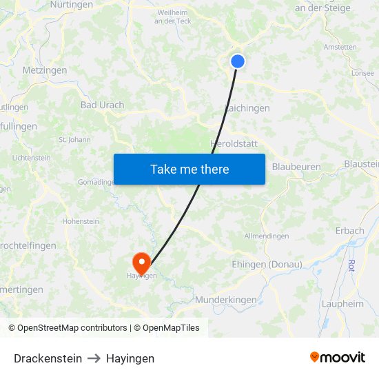 Drackenstein to Hayingen map