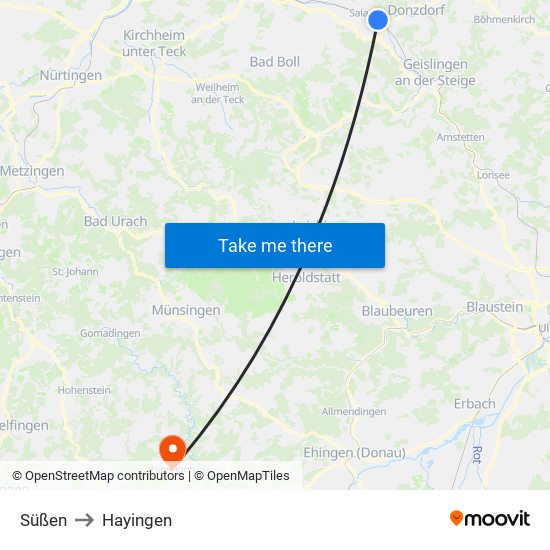 Süßen to Hayingen map