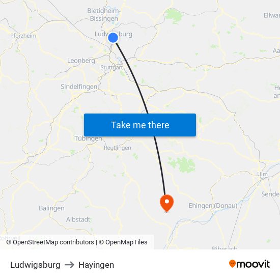 Ludwigsburg to Hayingen map