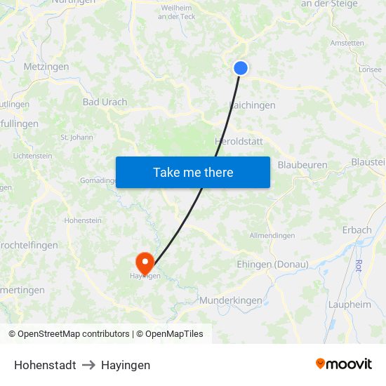 Hohenstadt to Hayingen map