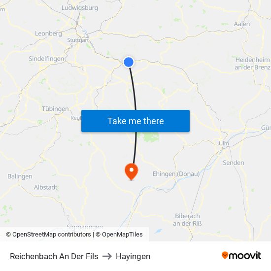 Reichenbach An Der Fils to Hayingen map