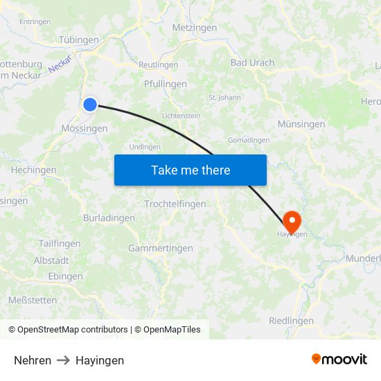 Nehren to Hayingen map