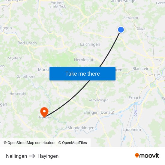 Nellingen to Hayingen map