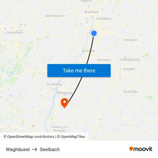 Waghäusel to Seelbach map