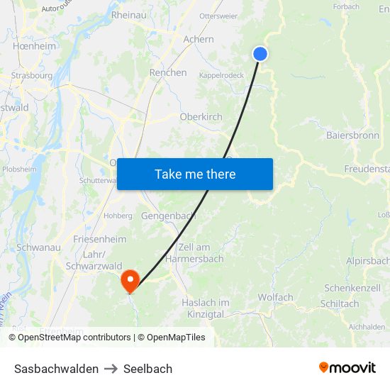 Sasbachwalden to Seelbach map