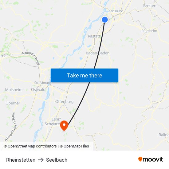 Rheinstetten to Seelbach map