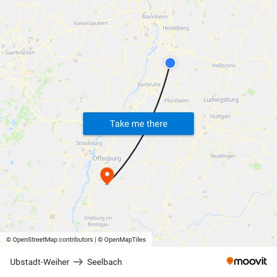 Ubstadt-Weiher to Seelbach map