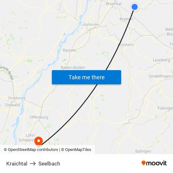 Kraichtal to Seelbach map