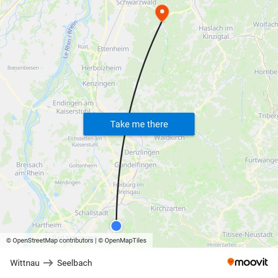 Wittnau to Seelbach map