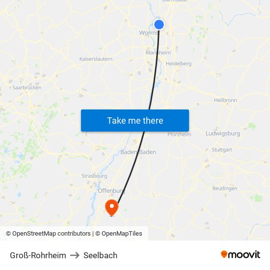 Groß-Rohrheim to Seelbach map