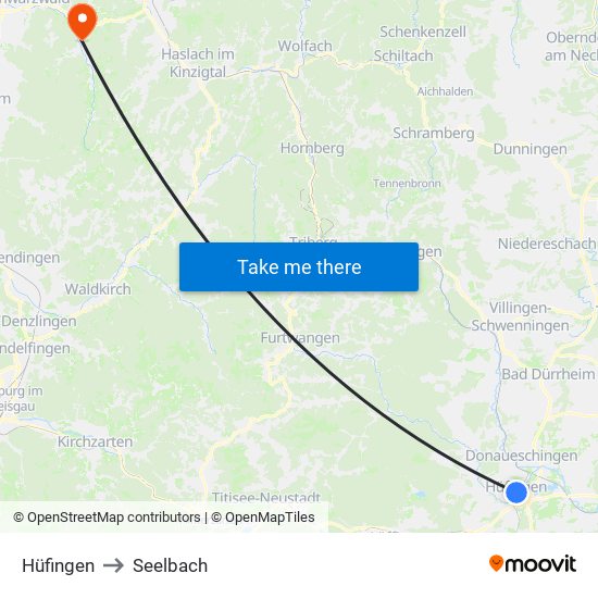 Hüfingen to Seelbach map