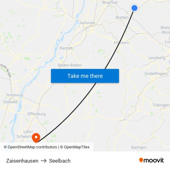Zaisenhausen to Seelbach map