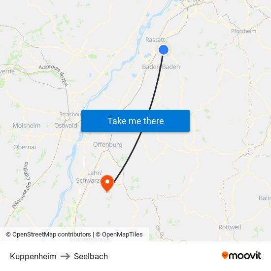 Kuppenheim to Seelbach map