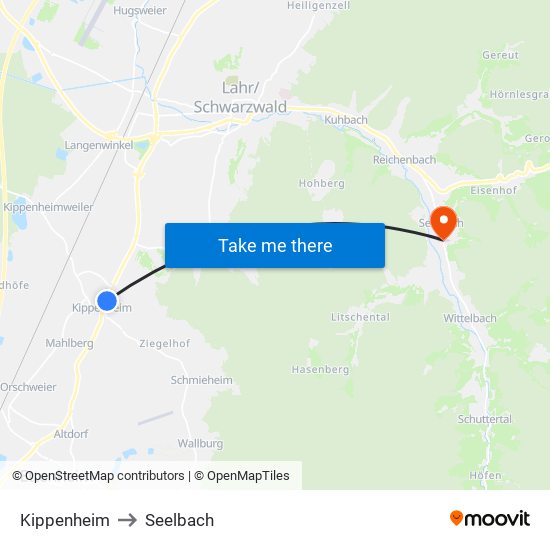 Kippenheim to Seelbach map