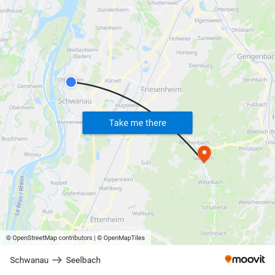 Schwanau to Seelbach map