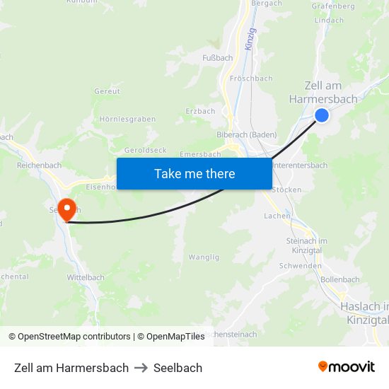 Zell am Harmersbach to Seelbach map