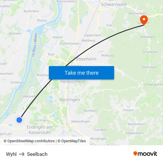 Wyhl to Seelbach map